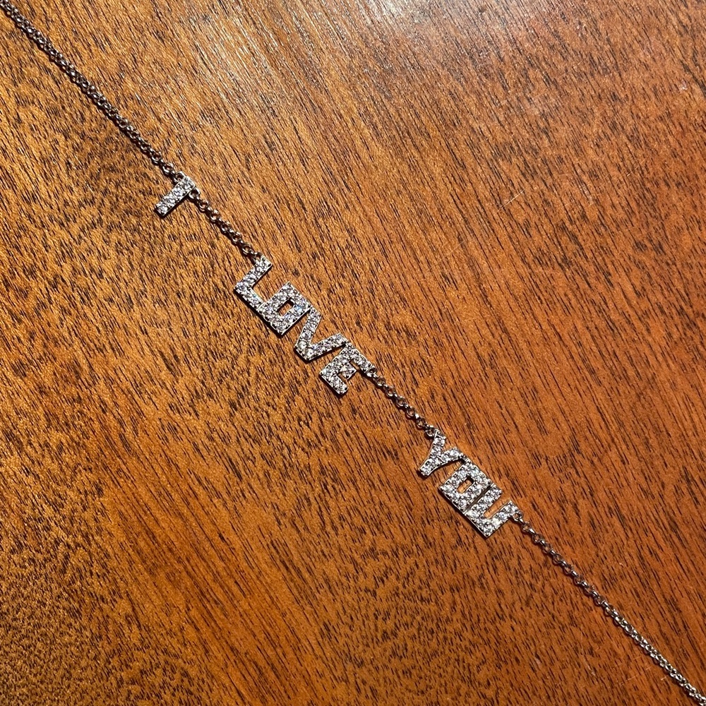 Necklace, Sterling Silver 'I Love You' 
Beautiful White cubic Stones.
Lovely!
